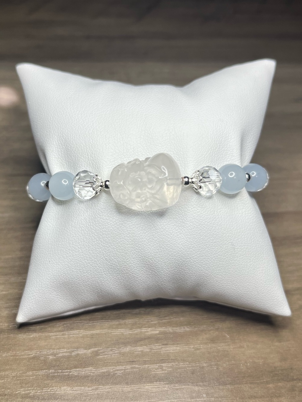 White Pixiu & Blue Jade Style Bracelet | Handmade Natural Stone Bracelet